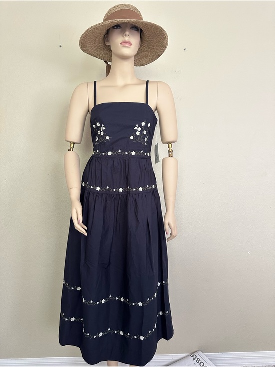 Free Assembly Dresses & Skirts - Navy Floral Embroidered Maxi Dress with Spaghetti Straps